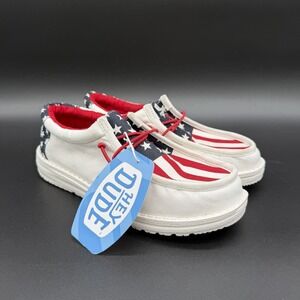 NWT Hey Dude Wally Americana US "American Flag" Red White Blue Shoes Size YT4